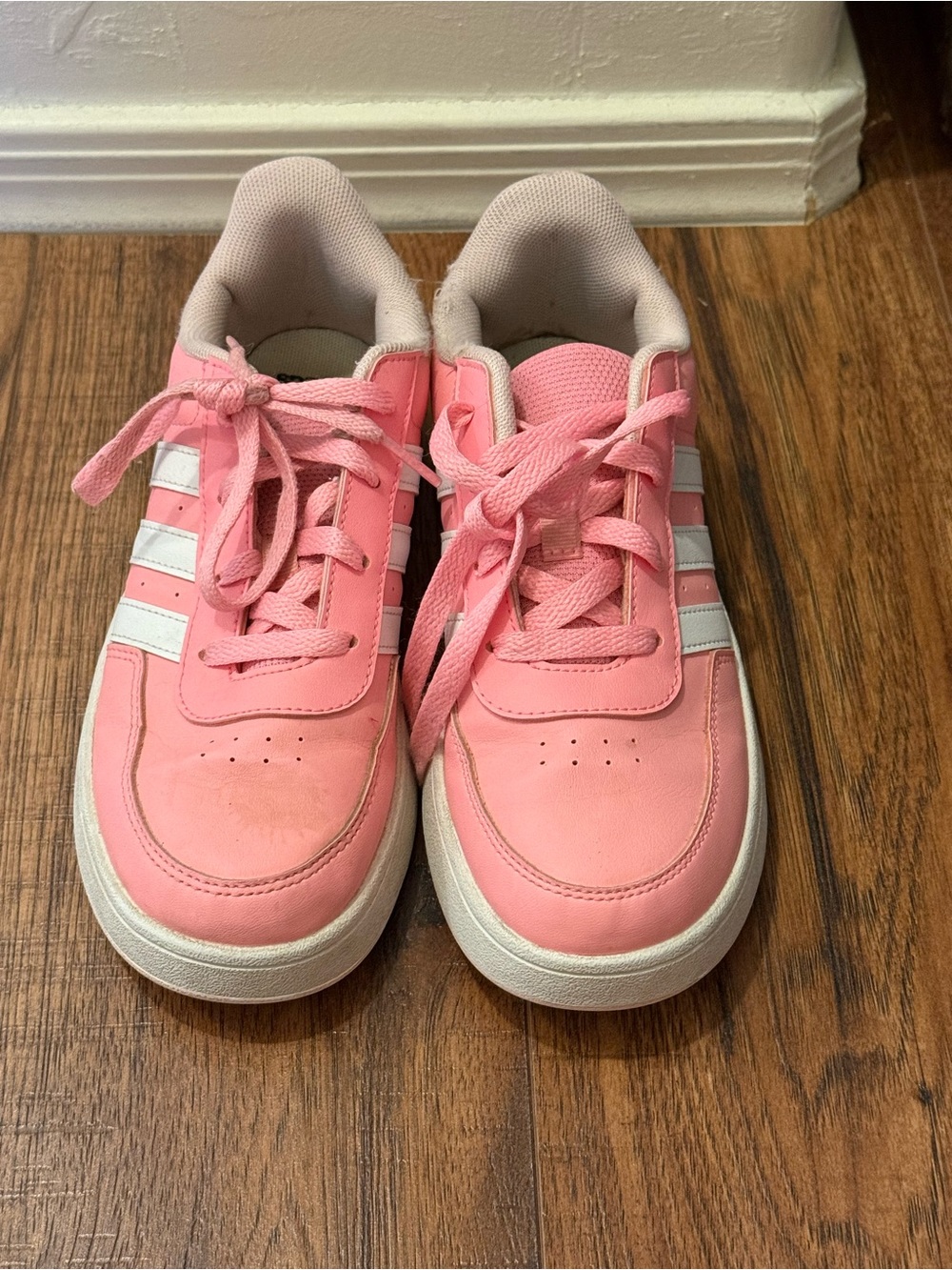 adidas Kids Pink Sneakers with White Stripes